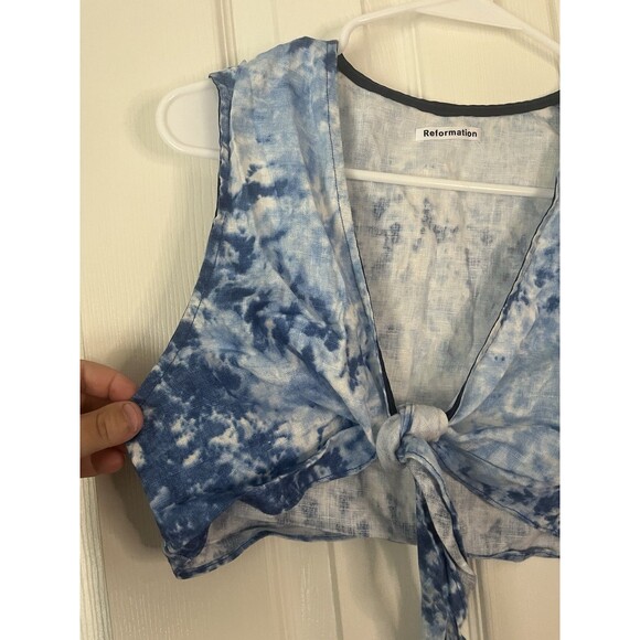 Reformation Linen Tie Dye Front Tie Top Women 4 - Picture 2 of 5
